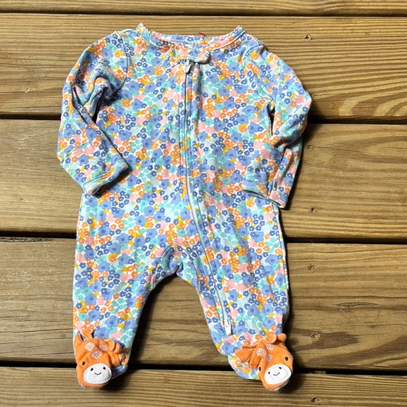 Carter's Blue and Orange Floral Footie with Animal Feet - Picture 1 of 6